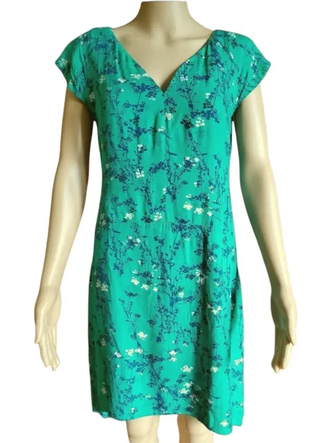 Skunkfunk Women's Size 1 Green & Navy Blue Floral Cap Sleeve Zig Zag Knit Dress