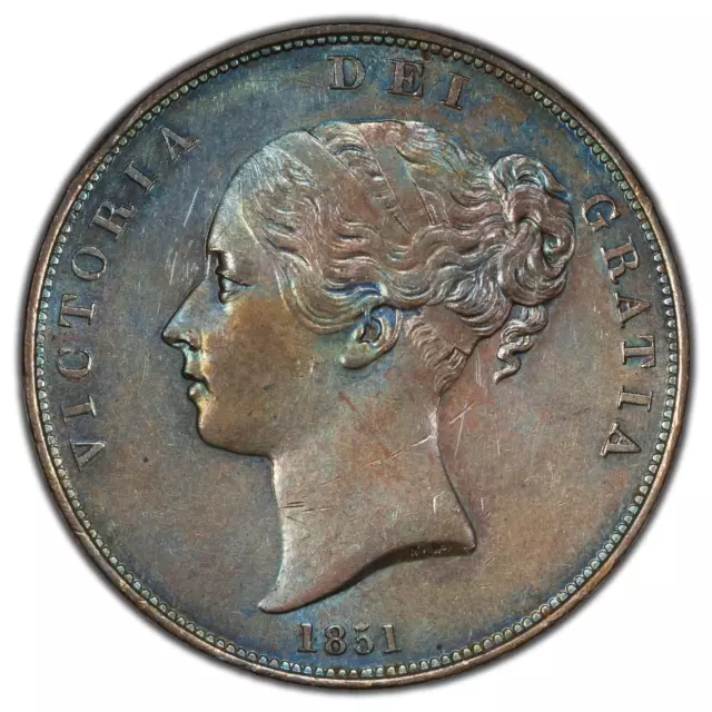 Great Britain 1851 Far Colon One Penny Coin KM #739