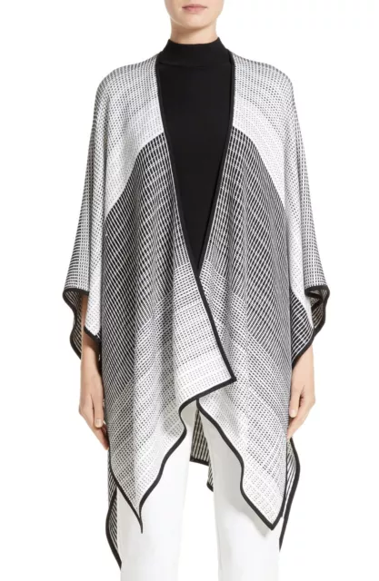 NEW ST. JOHN COLLECTION Lagos Dégradé Knit Wrap Caviar/Bianco Women Sz O/S $895