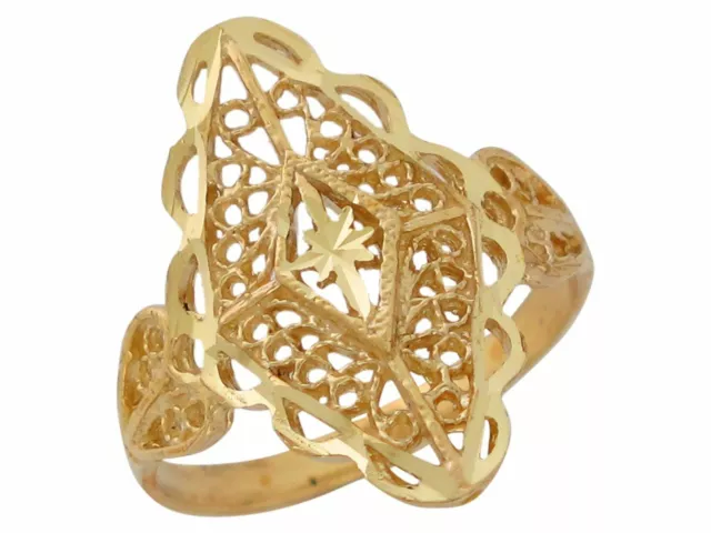 10k or 14k Yellow Gold Dazzling Wide Top Ladies Filigree Ring Jewelry