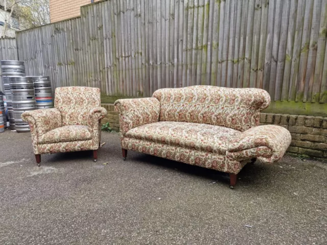 Victorian Drop End Two Seater Sofa & Matching Armchair In Original Fabric