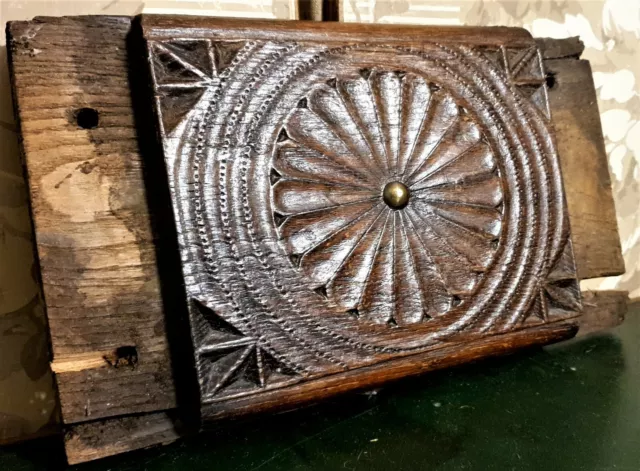 18th Flower rosette rosace carving panel Antique french architectural salvage 7"