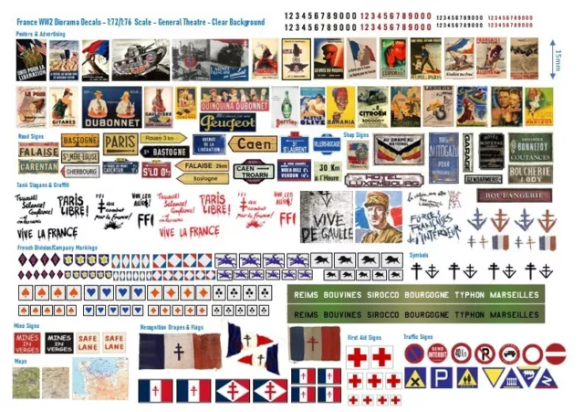 1:72/1:76 Scale French WW2 Diorama Decals (Posters, Street Signs, Tank Slogans)