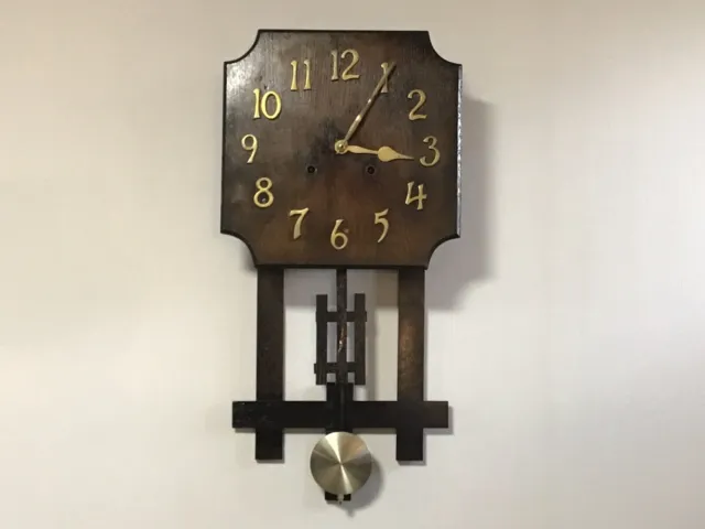 Antique large Wm L Gilbert Mission Oak Arts & Crafts Wall Clock - 26"