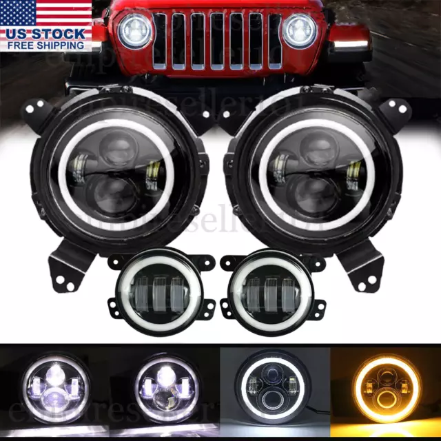 For Jeep Wrangler JL JLU Gladiator JT 2018-2023 9" Combo Led Headlights Halo DRL