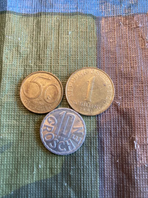 Coins 3 Austria 50, 10 Groschen, 1 shilling Coins