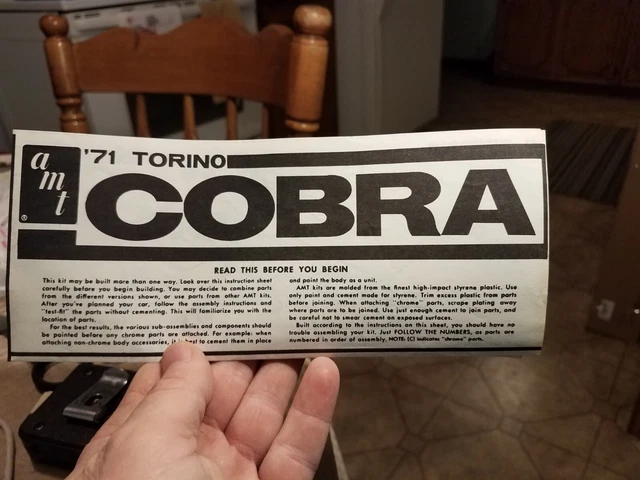 VINTAGE 1971 FORD Torino Cobra Model Car Instruction Sheet AMT Co. $8.