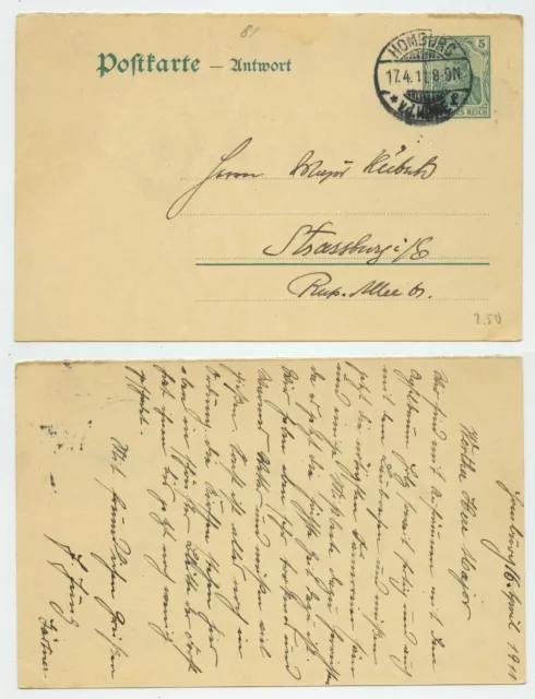 106604 - Todo el asunto P 81 A - Postal - Homburg 17.4.1911 a Estrasburgo i.E.