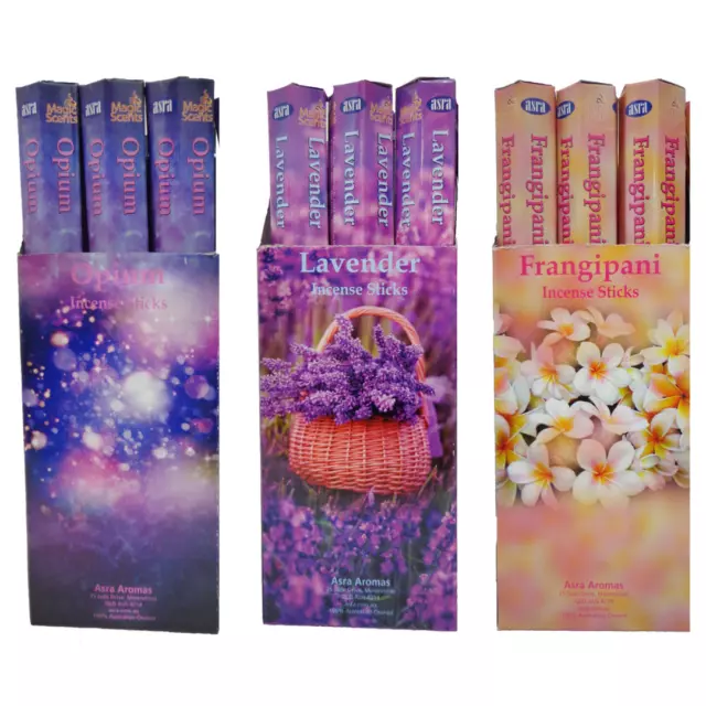 x3 Magic Scents Assorted Incenses (18 Tubes) Opium Lavender Frangipani