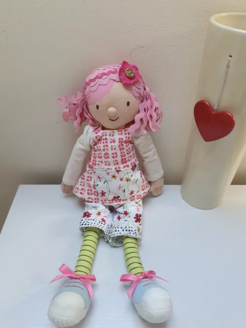 EMILY BUTTON Beautiful Rag Doll Soft Stuffed Toy Shabby Chic Floral Dress Approx