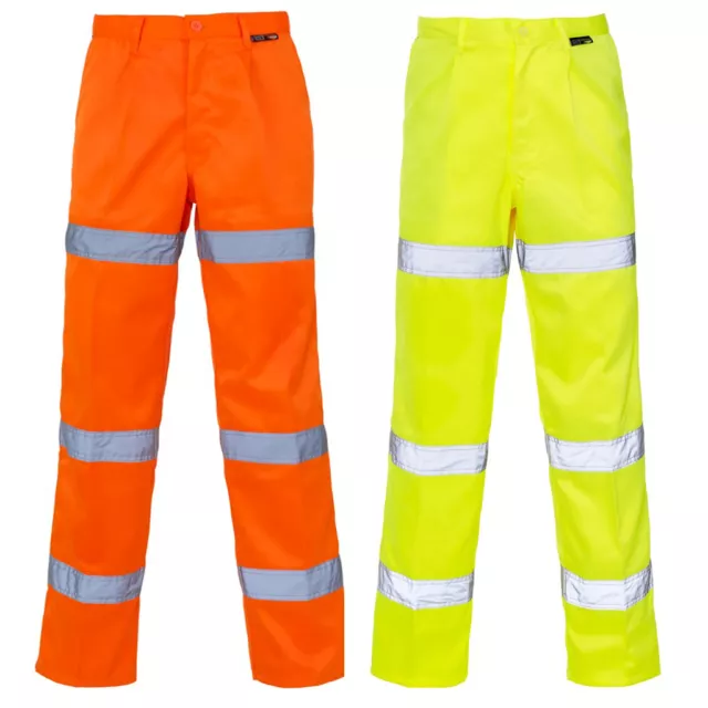 HI VIZ HIGH VIS 3 BAND POLY BAUMWOLLE REFLEKTIERENDE ARBEITSHOSE AUTOBAHN Straßen