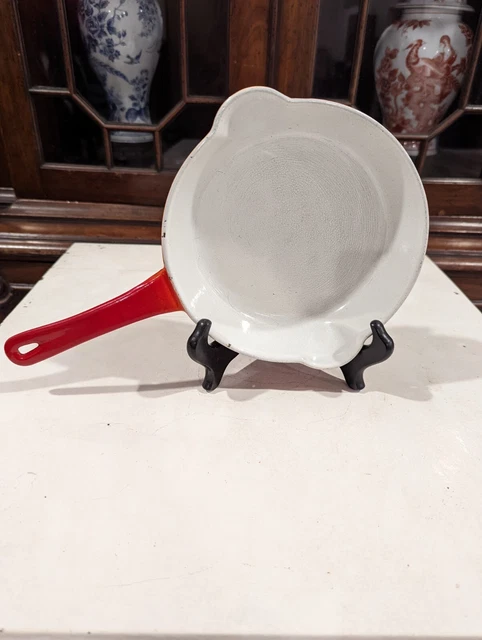 Vintage Descoware Enamelware Cast Iron 7" Skillet Flame Orange rustic retro pan