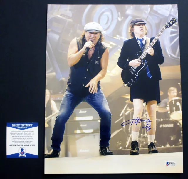 Huge ANGUS YOUNG SIGNED 11x14 Photo with Brian Johnson AC/DC Beckett Cert!
