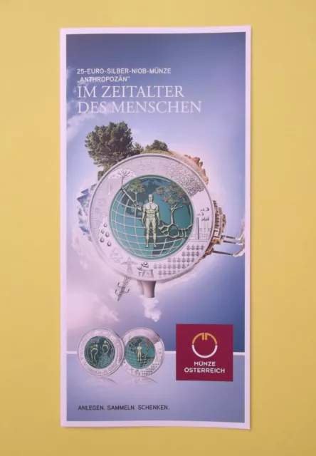 Folder Flyer zur 25€ Silber-Niob Münze 2018 "Anthropozän" Österreich--