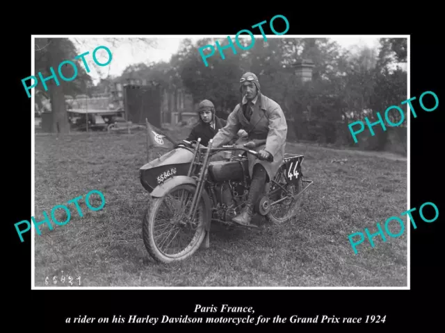 OLD LARGE HISTORIC PHOTO OF PARIS FRANCE HARLEY DAVIDSON MOTORCYCLE RIDER c1924