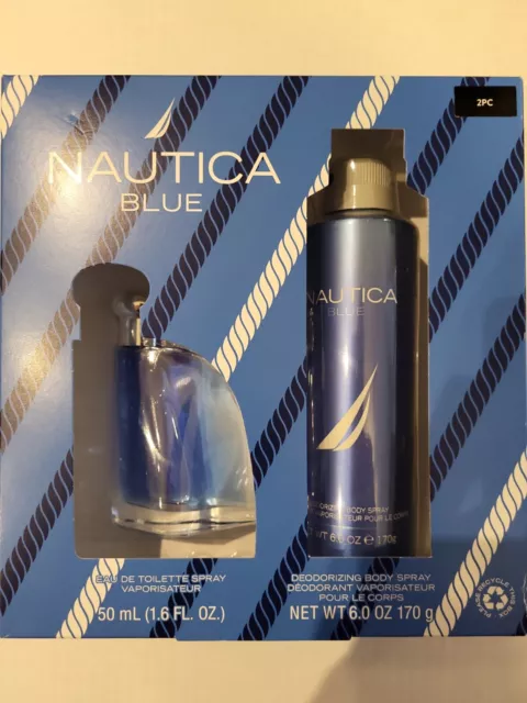 Nautica Blue Gift Set Eau De Toilette Spray 1.6 oz & Deodorizing Body Spray 6.0