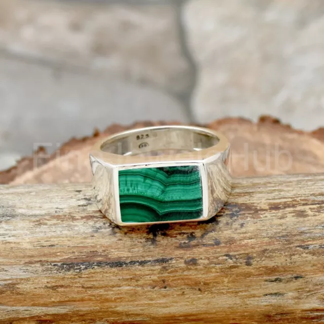 Anello in malachite Anello da uomo in argento sterling 925 con pietre...