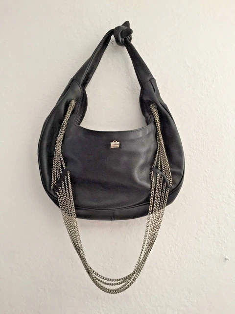 Sac à Main Femme Vintage En Cuir Noir - Ancien Modèle Rare Et Grande Taille - Très Bon état - Sans Marque