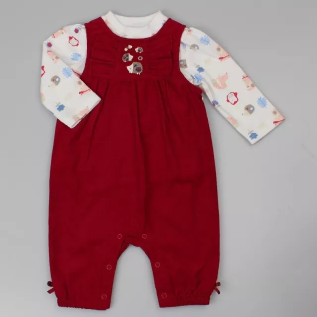 BNWT Baby Girls Corduroy Dungarees & Top Set 'Hedgehog'  Red  0-3 3-6 6-9 Mths