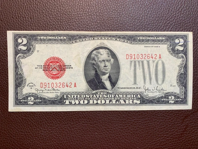 1928-G Two Dollars Bill Red Seal Note D 91032642 A Very good condition