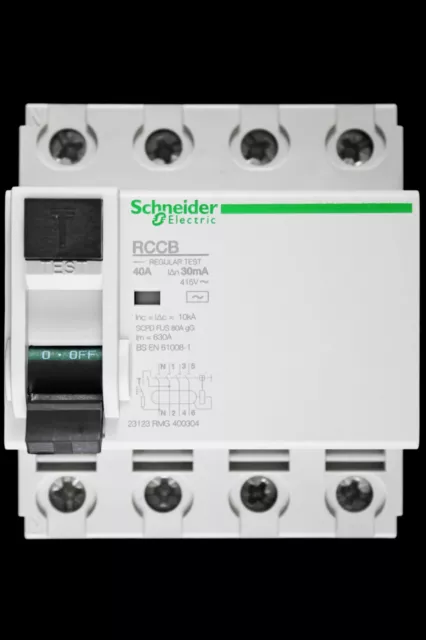 SCHNEIDER 40 AMP 30mA FOUR POLE RCCB RCD TYPE AC 23123 RMG 400304