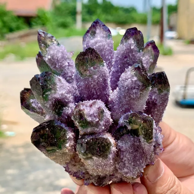 436G  New Find purple PhantomQuartz Crystal Cluster MineralSpecimen