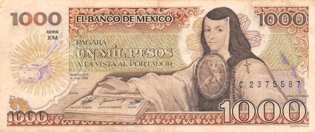Mexico  1000  Pesos  19.7.1985  Series XM  Prefix  C  Circulated Banknote WH2