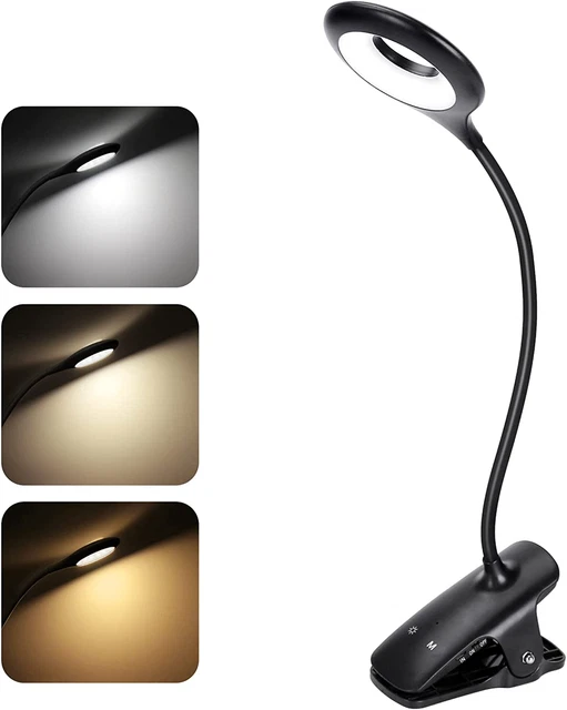 Clip on Book Light in Bed, Rechargeable 28 LED Small Desk Lamp 3 Brightness*3 Co