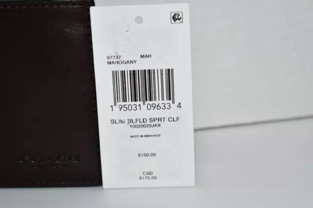 COACH Men's Slim Sport Calf Leather Billfold Wallet in Mahogany #97737 MAH NWT 3