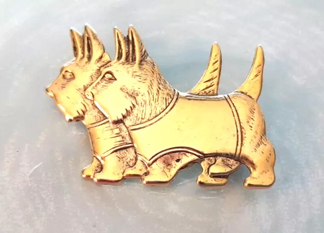 Vintage 1980's Gold Tone 1.5" Lightweight Scottie Scotty Double Dog Brooch Pin