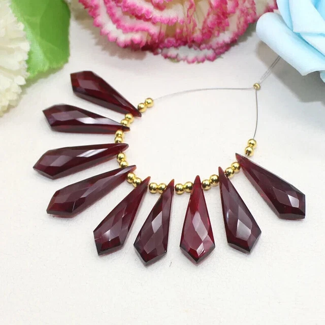 10 Pc  s Hydro Garnet Red Quartz Briolette Tie Beads Faceted Jewelry Making AAA+