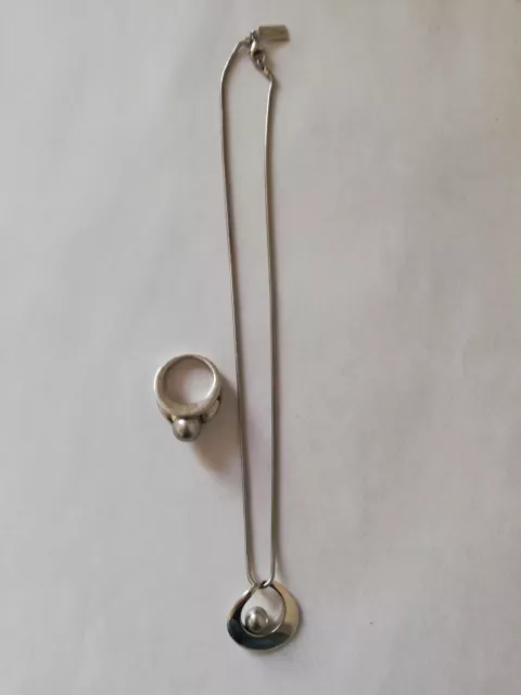 Parure (collier+bague) ALTESSE COLLECTION en argent massif et perles grises