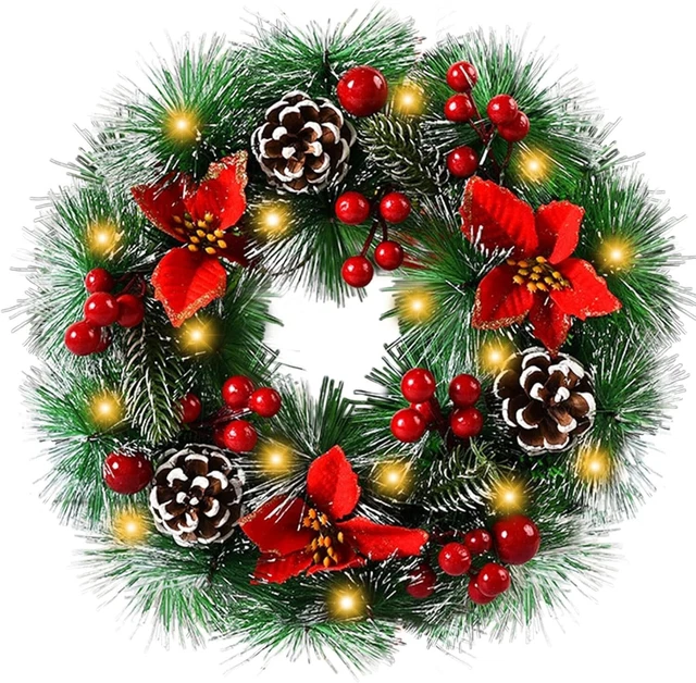 Ghirlanda Natalizia LED 2,7 Metri Con Pigne E Bacche - Decorazione Per Camino, Scale E Finestre