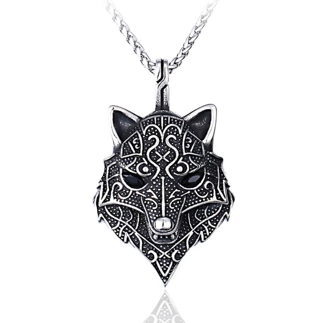 Fashion Punk Men's Stainless Viking Fenrir Wolf Head Necklace Pendant Jewelry