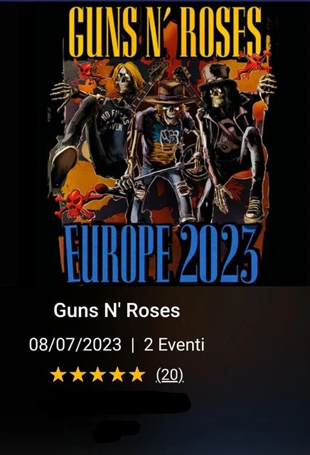Biglietto concerto GUNS N ROSES Prato GOLD CIRCLE - Roma Circo Massimo 8 Luglio