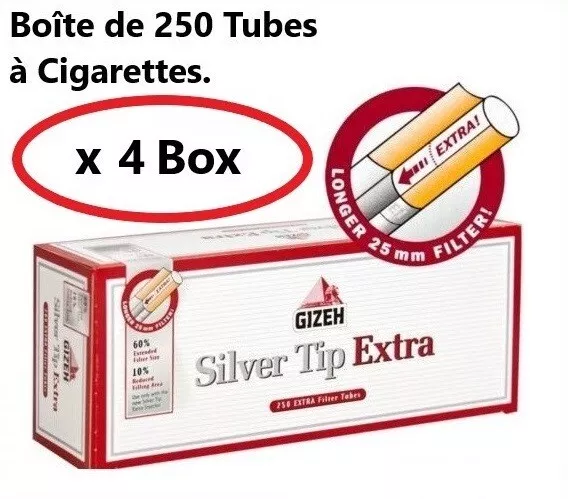 1000 TUBES à Cigarettes avec Filtre de 24 mm. GIZEH SILVER TIP EXTRA. x 4 BOX