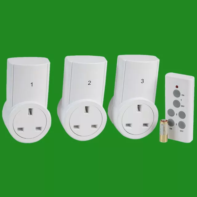 3x Wireless UK Plug-in Mains Remote Controlled Energy Saving Sockets Switch Set