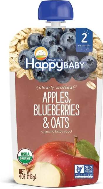 Happy Family Organics Apples Blueberries OatsResealable Pouch 113g Free Shipping