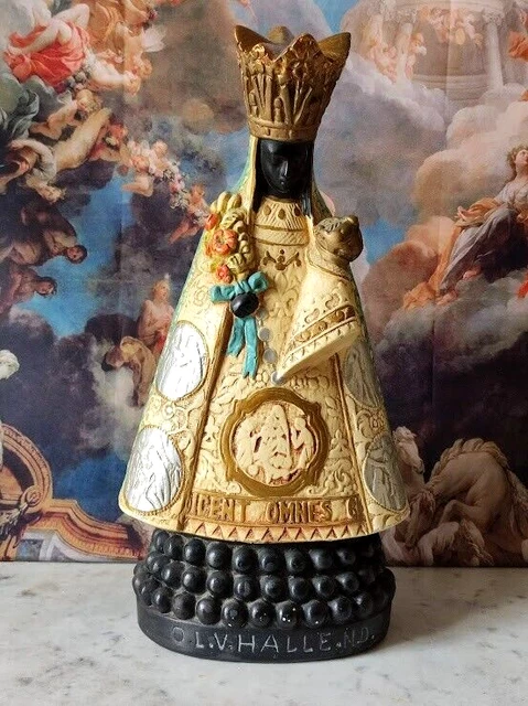 GRANDE STATUE VIERGE Noire Notre Dame De Halle Black Madona En Platre ...