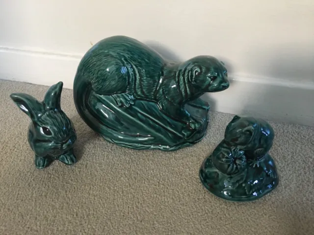 Poole Blue Glazed Otter , Rabbit Preening And Vole Strawberry  Figure B L  Adams