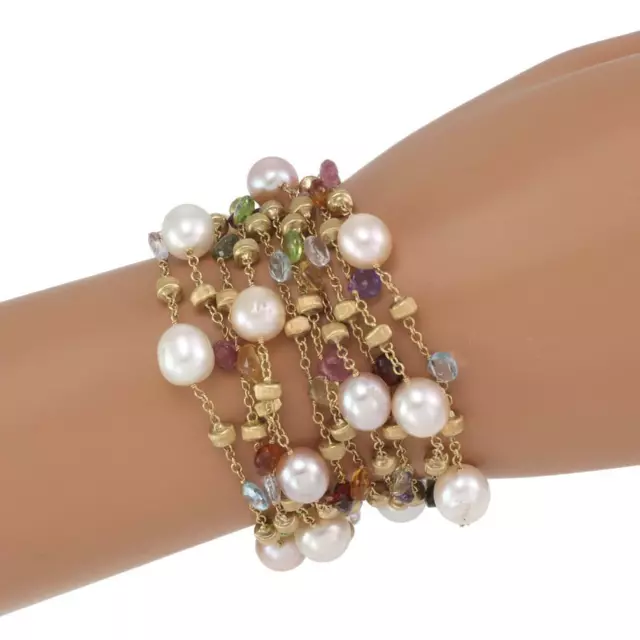 Marco Bicego Paradise Pearls Multicolor Gems 18k Gold 10 Strand Bracelet