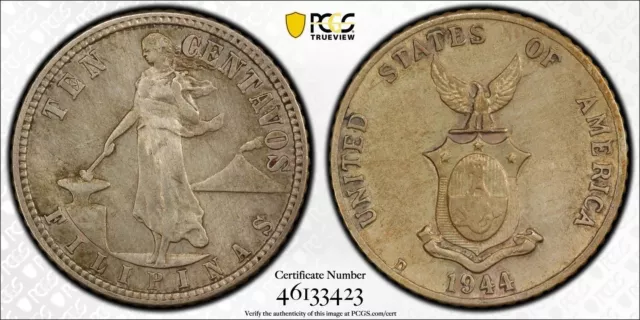 1944D 20 centavos US Philippines in 1944 PCGS AU