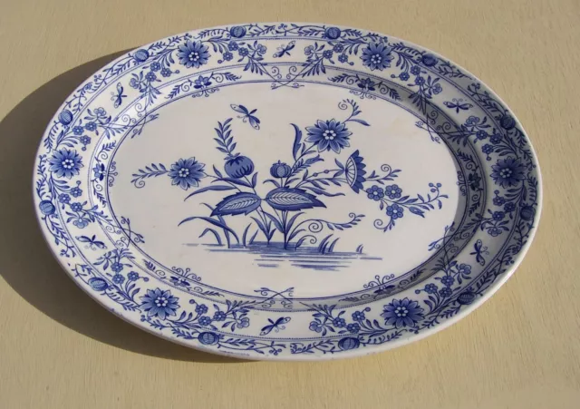 Powell Bishop & Stonier Victorian Aesthetic Platter Saxony Blue & White Transfer