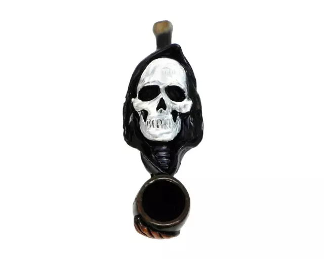 Grim Reaper Handmade Tobacco Smoking Mini Hand Pipe Goth Black Hood Death Skull