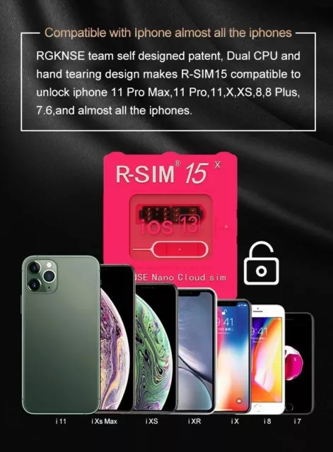 R-SIM15 Nano Déverrouiller RSIM Carte pour iPhone 11 Pro Max X XR XS iOS 14.7 FR