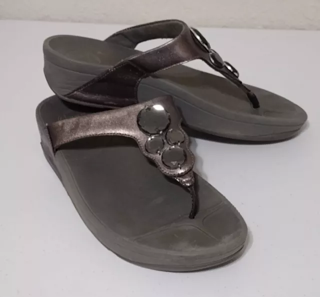 FitFlop Toe Post Sandals Bling Stone Thong Flip Flops  Womens Sz 8 Metalic