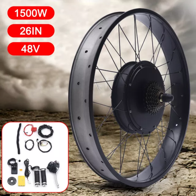 Kit conversione bici elettrica 48 V 1500 W 26" pneumatico grasso per e-bike bici da neve NUOVO