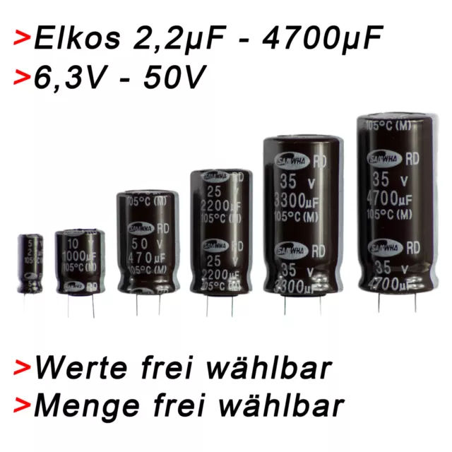 Condensateurs Elko 2,2µF Jusqu'À 4700µF Uf + 6,3V - 50V Radial Electrolyte 105