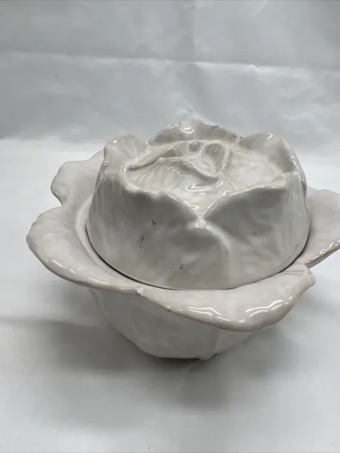 Vintage White Cabbage Covered Mustard Bowl  Pv Italy Peasant Village