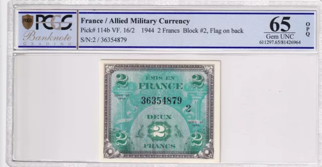 2 Francs Impr. américaine (drapeau) - 1944 Série 2 PCGS 65 OPQ